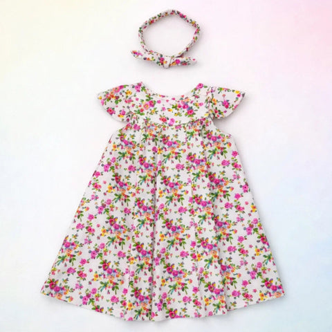 PR - Printed Frock - Pink - Rose & Leaves