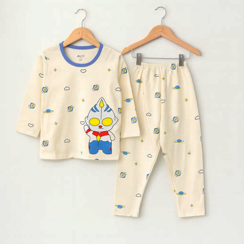 Sarah Aly - Night Suit - Cotton Interlock - Blue - Spaceship - China