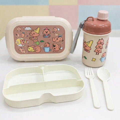 2 Pieces - Lunch Box & Water Bottle - Gift Set - Bears - Brown