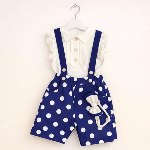 O Baby - 3 Pieces - Dungaree Set - Polka - Navy