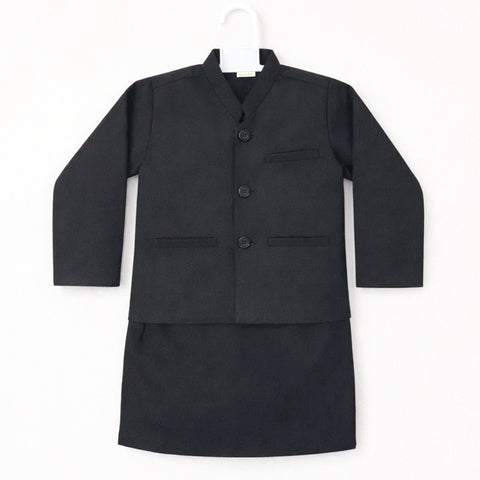 TBS - 3 Pieces - Wash N Wear - Waist Coat Kurta Trouser - Black - 26