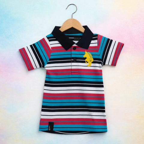 GT - Short Sleeve - Polo T-Shirt - Red & Green - Stripes