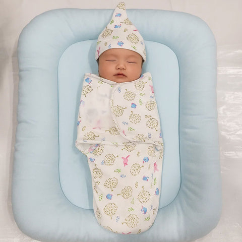 Swaddle with Cap - Blue - Birds