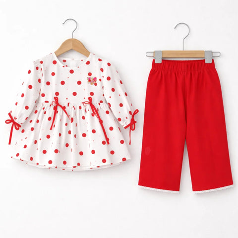 AG - 2 Pieces - Frock Set - Red - Polka
