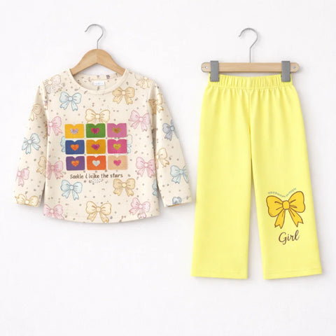 Up Time - 2 Pieces - Suit Set - Yellow - Party Bow