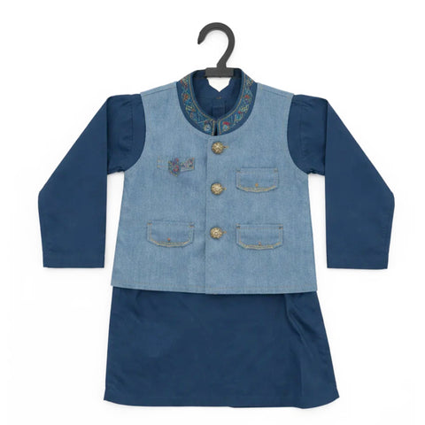 WG - 3 Pieces - Wash N Wear - Waist Coat Kurta Shalwar - Green - Window (0-6 Months)