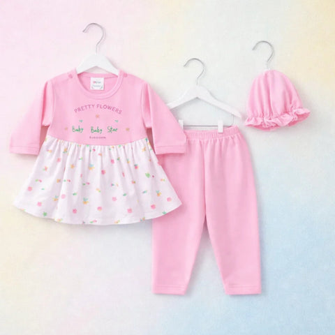 Charm - 3 Pieces - Newborn Frock Set - Hearts - Pink - Thailand