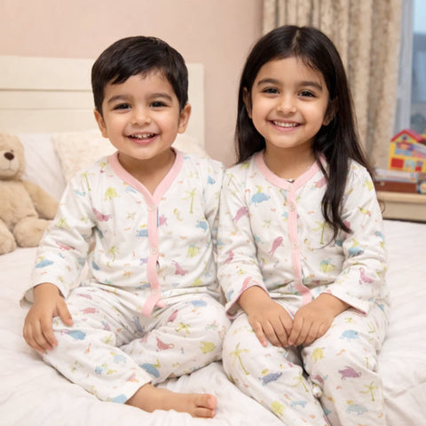 TBS - Cotton Jersey - Night Suit - White - Dino - 26