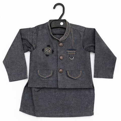 SM - 3 Pieces - Wash N Wear - Waist Coat Kurta Shalwar - Grey - Square (0-6 Months)