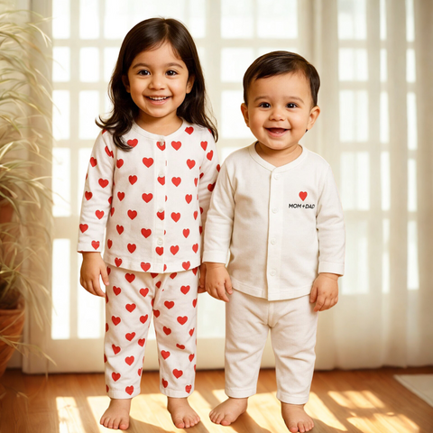 TBS - Pack of 2 - Night Suits - White & Hearts