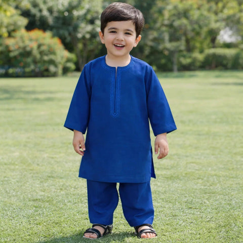 TBS - Cotton - Round Neck - Kurta Shalwar - Ocean Blue - 26