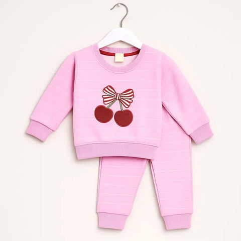 Wow - 2 Pieces - Suit Set - Light Pink - Cherry Bow