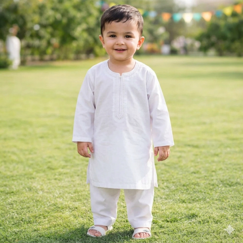 TBS - Cotton - Round Neck - Kurta Shalwar - White - 26