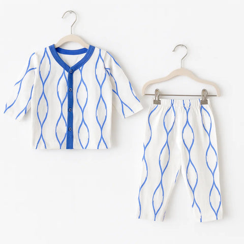 Night Suit - Cotton Jersey - Blue - Pattern