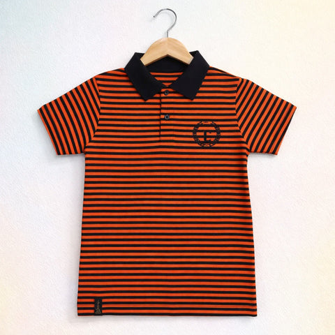 GT - Short Sleeve - Polo T-Shirt - Orange & Black - Stripes