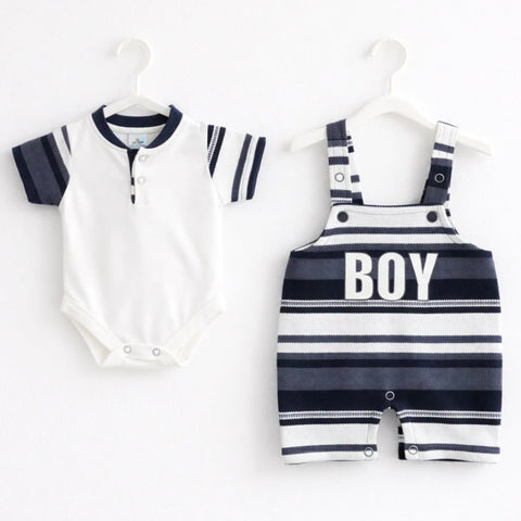 HY - 2 Pieces - Dungaree Set - Grey - Boy
