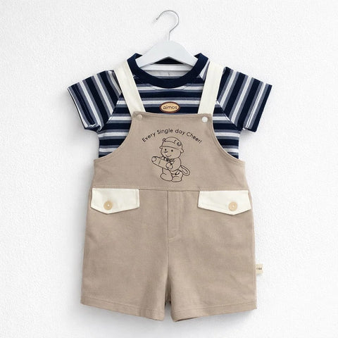 Aimax - 2 Pieces - Dungaree Set - Bear - Brown - China