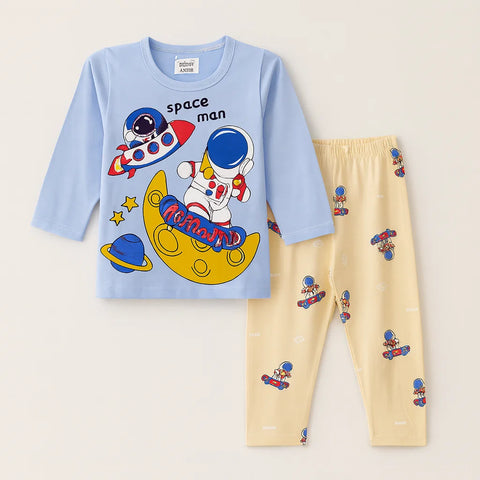 Sarah Aly - Night Suit - Cotton Interlock - Blue - Space Man - China