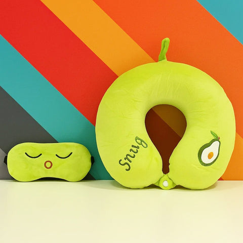 2 In 1 - Plush - Neck Pillow With Eye Mask - Green - Snug
