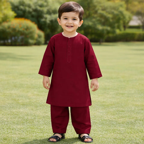 TBS - Cotton - Round Neck - Kurta Shalwar - Maroon - 26