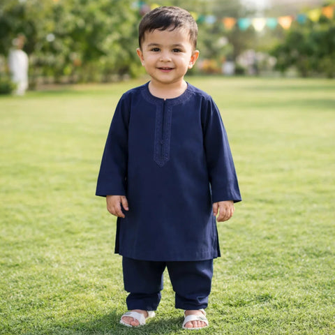 TBS - Cotton - Round Neck - Kurta Shalwar - Navy - 26