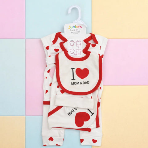 Junior's - Cotton Interlock - 6 Pieces - Hearts - Starter Set - Red