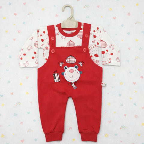 JS - 2 Pieces - Dungaree Set - Red - Gentleman Bear