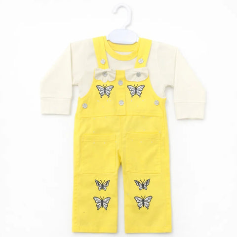 Shine - 2 Pieces - Dungaree Set - Yellow - Butterfly