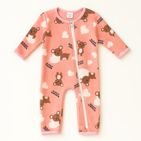 Fleece - Zipper Romper - Pink - Luck