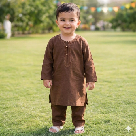 TBS - Cotton - Round Neck - Kurta Shalwar - Brown - 26