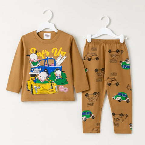 Sarah Aly - Night Suit - Cotton Interlock - Brown - Surf Up - China