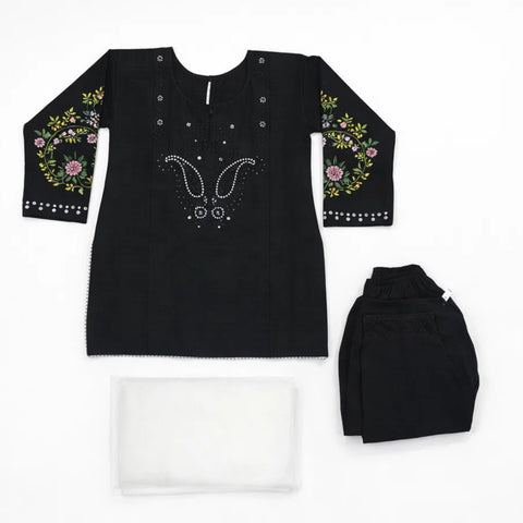 Beaut - 3 Pieces - Shalwar Kameez - Black - Embroidered