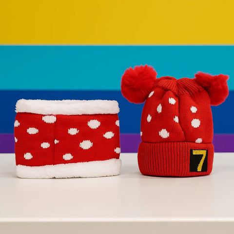 Wool Cap With Muffler - 7 Shapes - Red