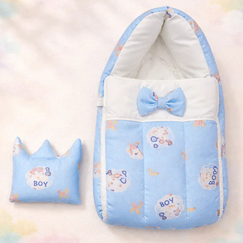 Cotton - Hooded Carry Nest - Light Blue - Bow & Boy - 26