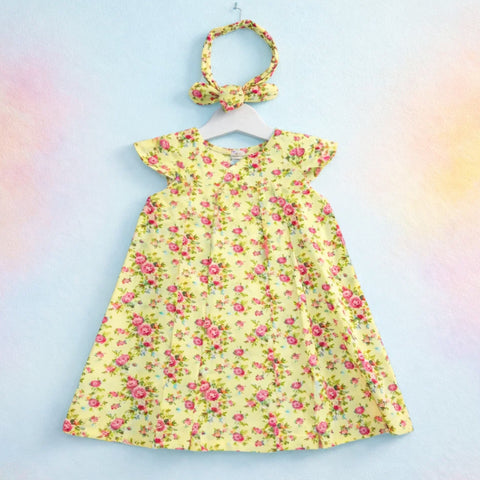 PR - Printed Frock - Yellow - Rose & Leaves
