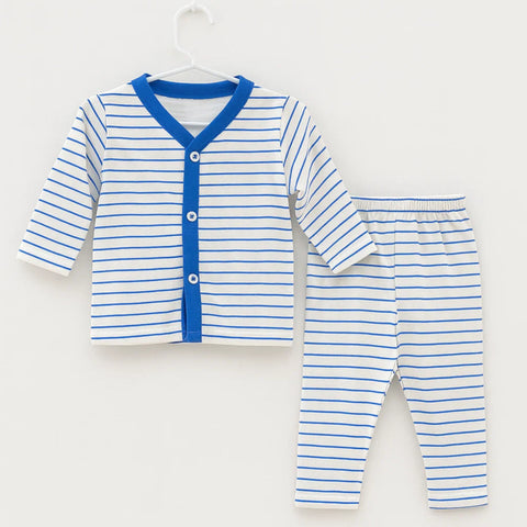 Night Suit - Cotton Jersey - Blue - Stripes & Stars