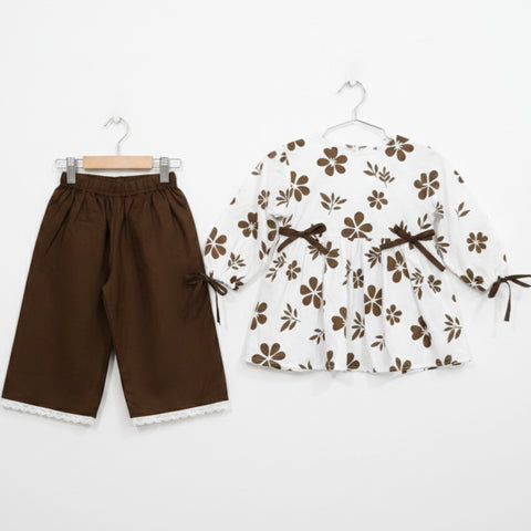 AG - 2 Pieces - Frock Set - Brown - Flower & Leaves