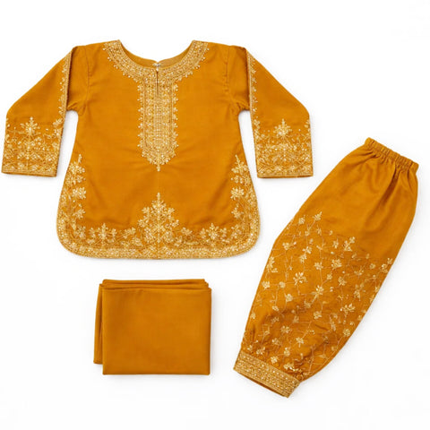 Beaut - 3 Pieces - Shalwar Kameez - Mustard - Embroidered