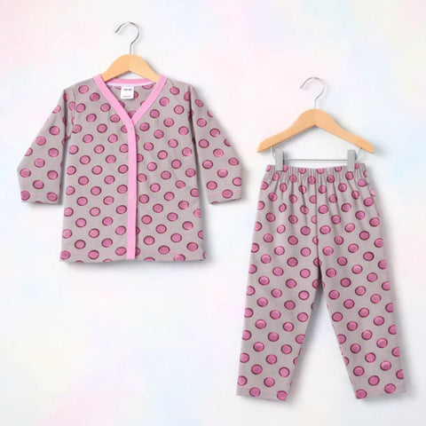 TBS - Cotton Jersey - Night Suit - Pink & Grey - Circles - 26