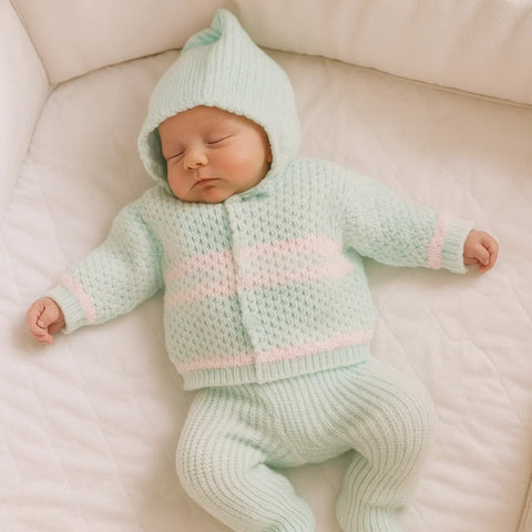 2 Pieces - Hooded Suit Set - Wool