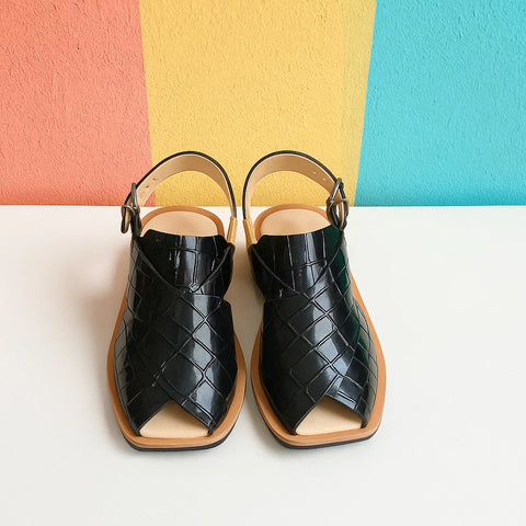 Peshawari Chappal - Black Crocodile - 02