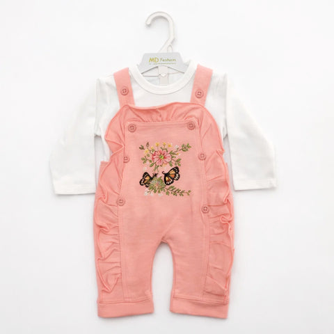 GM - 2 Pieces - Dungaree Set - Pink - Butterfly