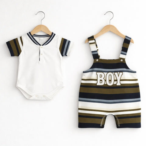 HY - 2 Pieces - Dungaree Set - Olive - Boy