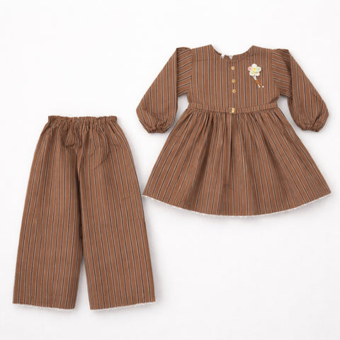 GA - 2 Pieces - Frock Set - Brown - Stripes