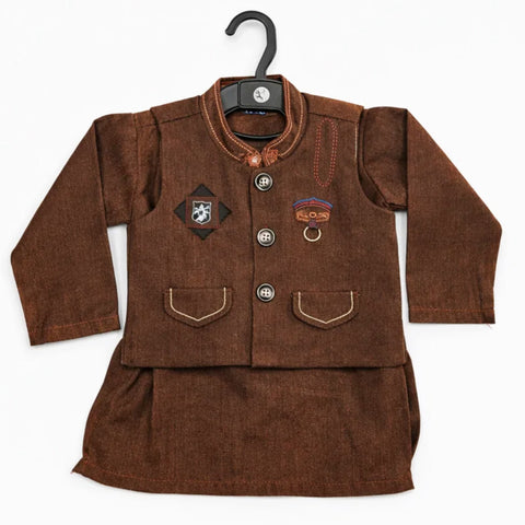 SM - 3 Pieces - Wash N Wear - Waist Coat Kurta Shalwar - Brown - Square (0-6 Months)