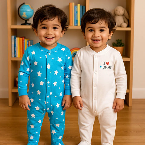 TBS - Pack of 2 Sleep Suits - Blue - Stars & Mommy