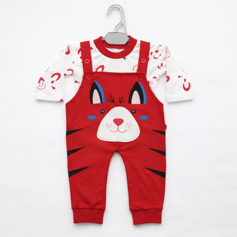 JS - 2 Pieces - Dungaree Set - Red - Lion