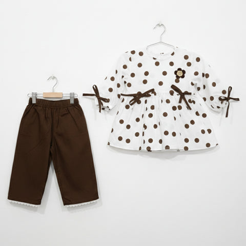 AG - 2 Pieces - Frock Set - Brown - Polka