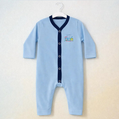 Cotton Jersey - Sleep Suit Without Socks - Blue - Excavator