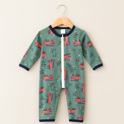 TBS - Zipper Romper - Green - Fire Brigade